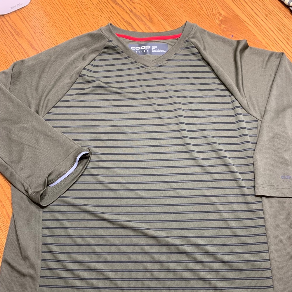 Men's Olive Green Long Sleeve Stripe Performance Tee